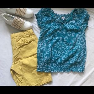 Turquoise blue and white leopard print top